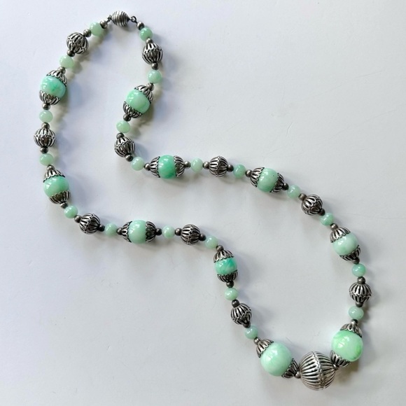 Vintage Louis Rousselet French Art Deco Machine Age Uranium Glass Bead Necklace